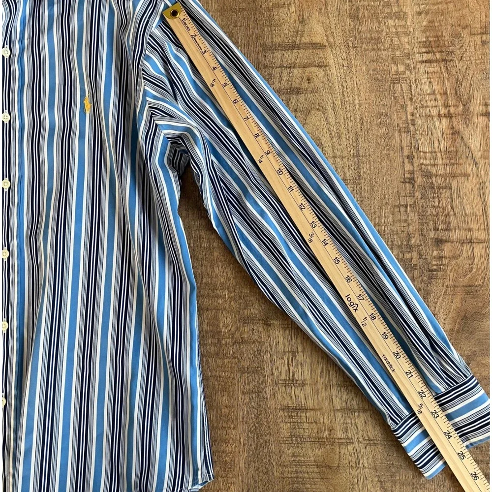 Polo Ralph Lauren Stanton Classic Fit Blue White Stripe Mens Shirt Medium